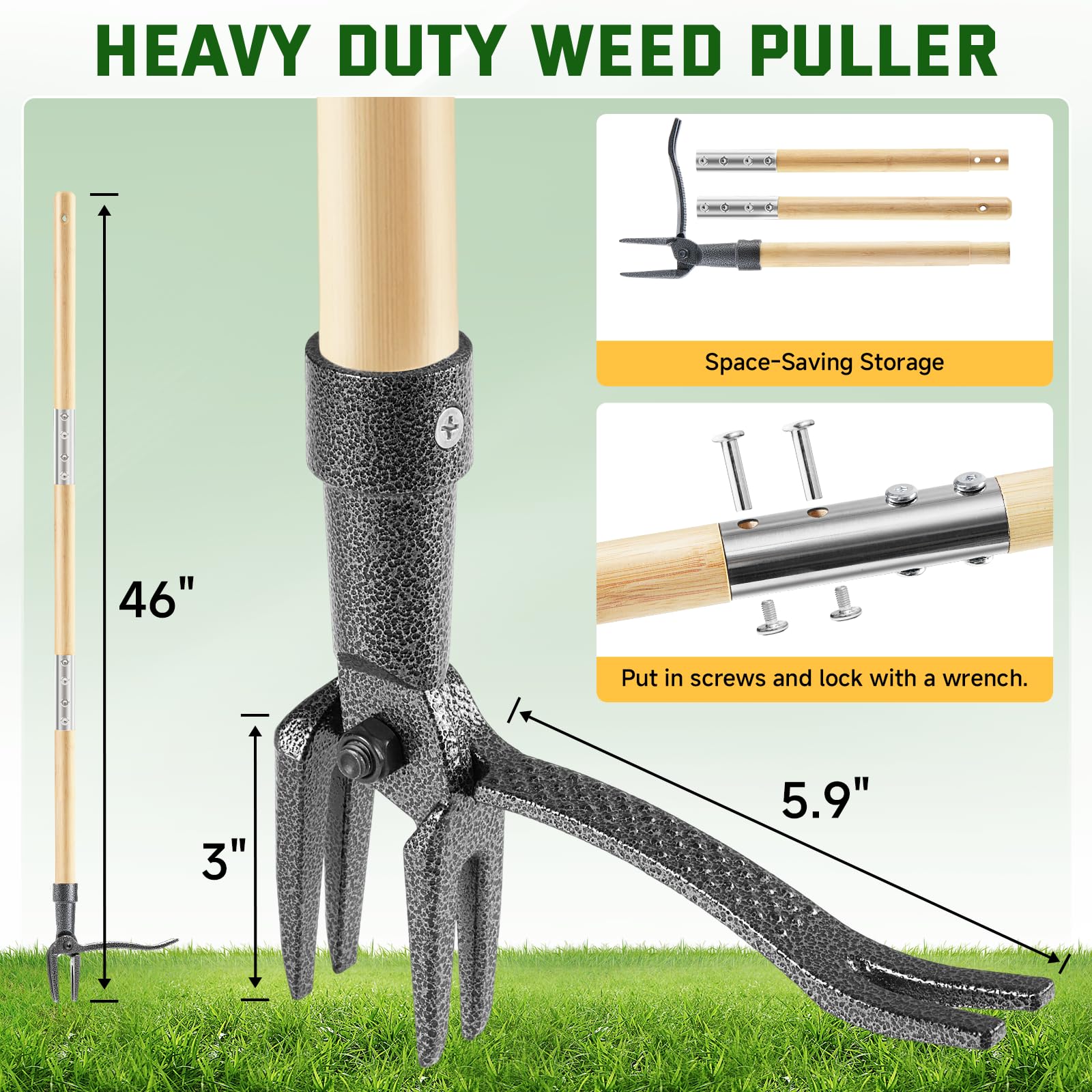 BellaJoyz weed puller with a 4-claw head grips roots securely.