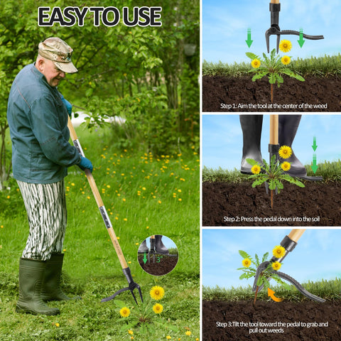 BellaJoyz Weeder four-claw head digs roots effectively in soil.