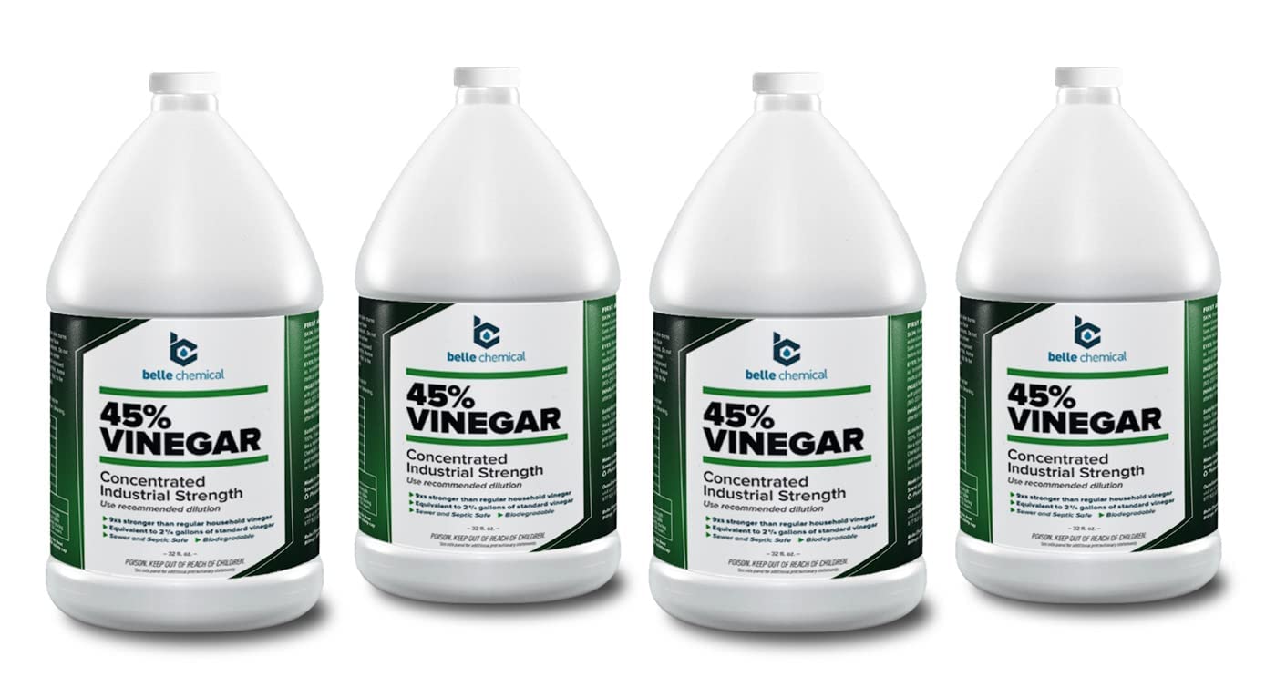 Belle Chemical 45% vinegar bottle front shows industrial-grade cleaning solution ready for heavy tasks