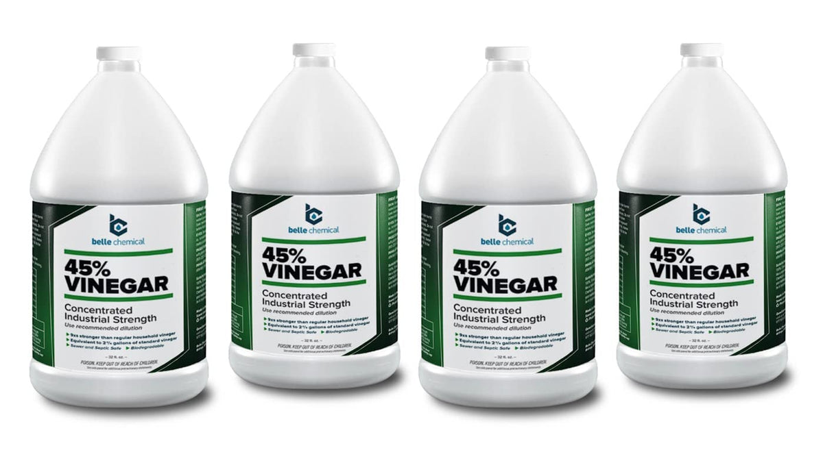 Belle Chemical 45% vinegar bottle front shows industrial-grade cleaning solution ready for heavy tasks