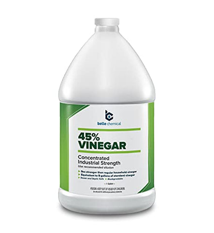 Belle Chemical 45% vinegar label close-up highlighting biodegradability and strength