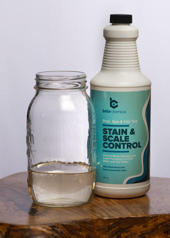 Belle Chemical Stain and Scale Control used in freshwater and saltwater spas to prevent scale.