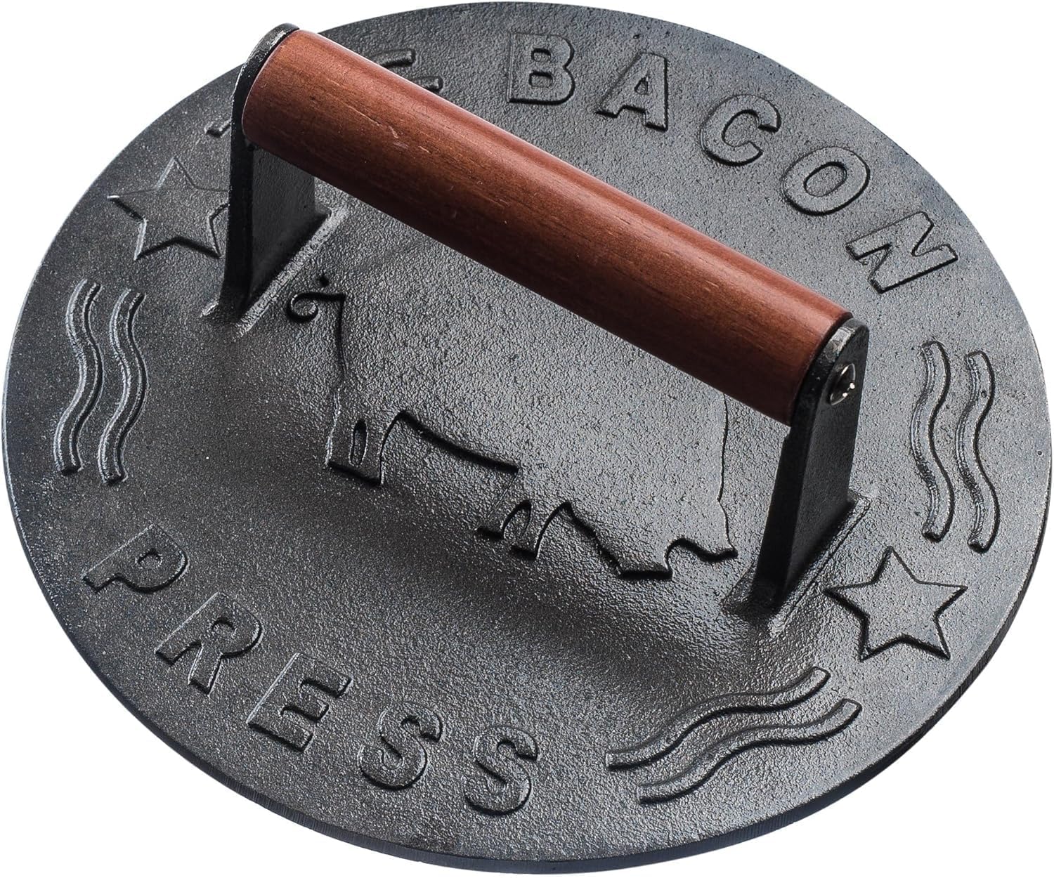 Bellemain burger press on pan for even sear.