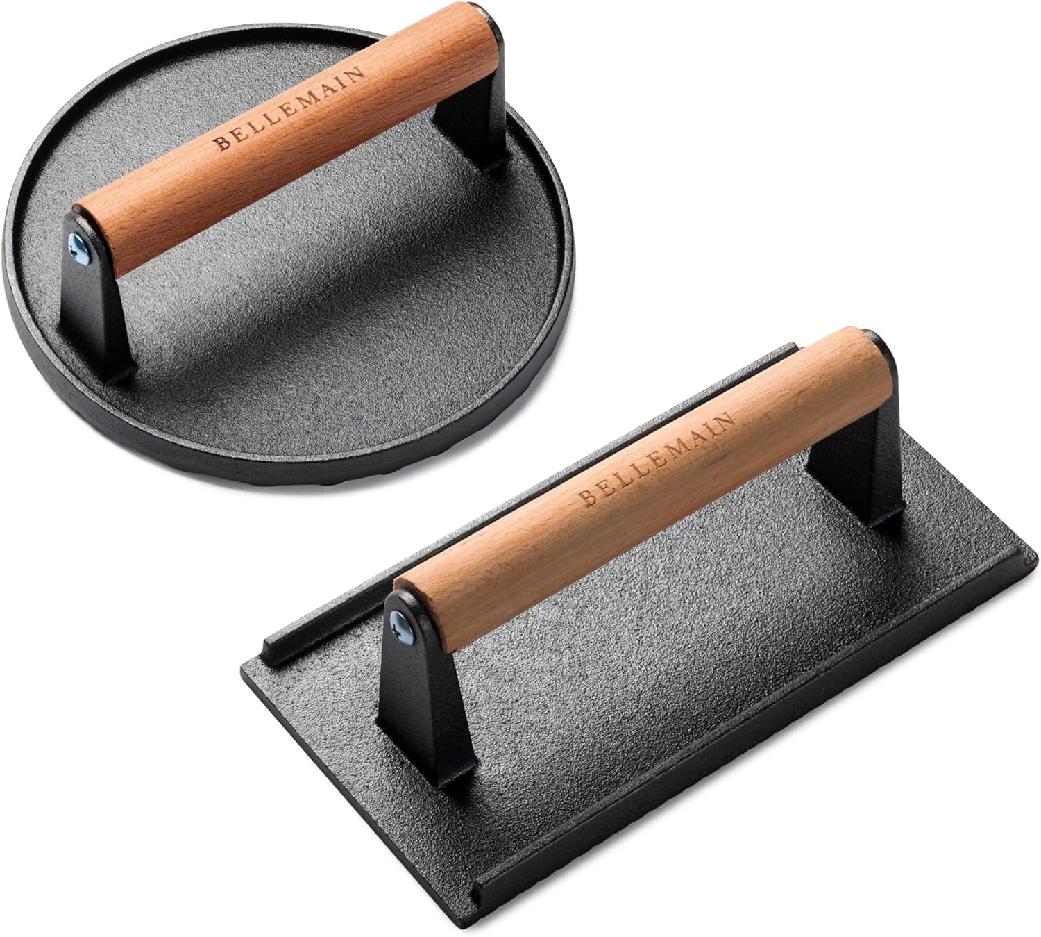 Bellemain cast-iron press highlighting heat retention for even searing