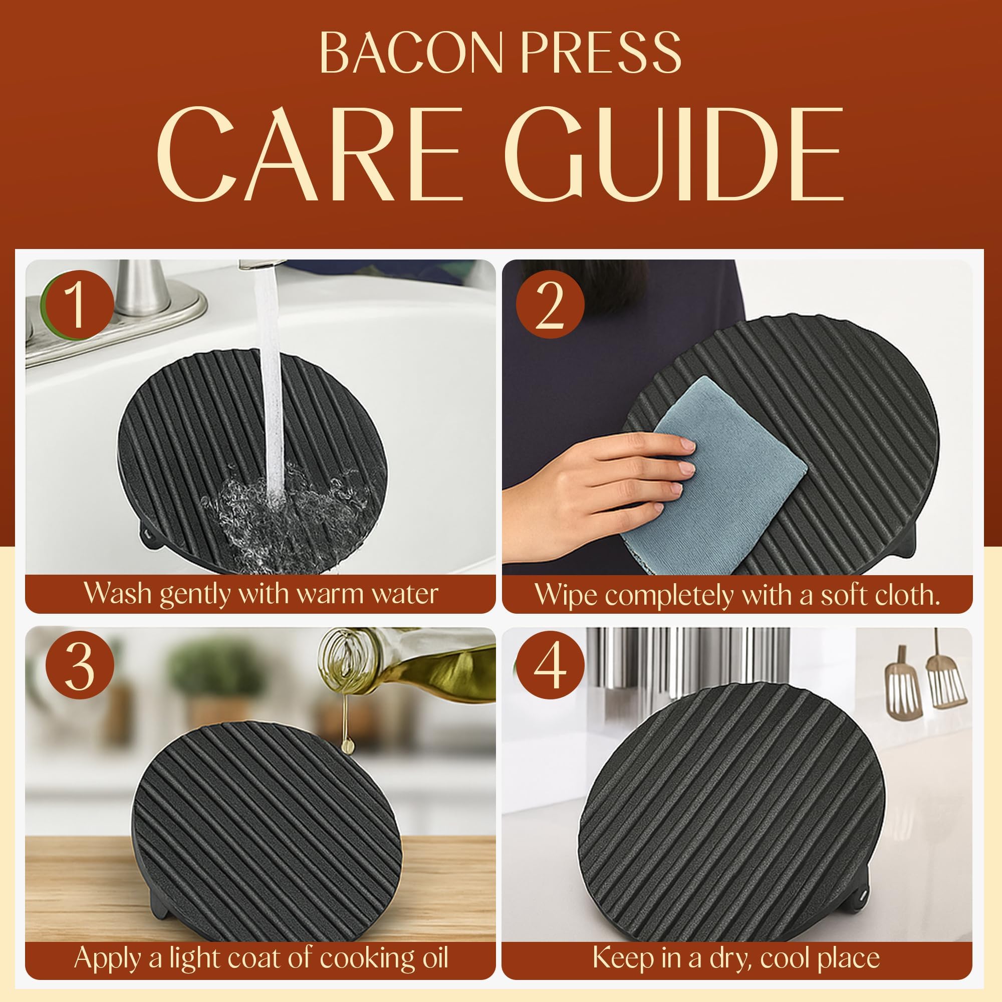 Bellemain burger press showing easy cleanup after cooking.