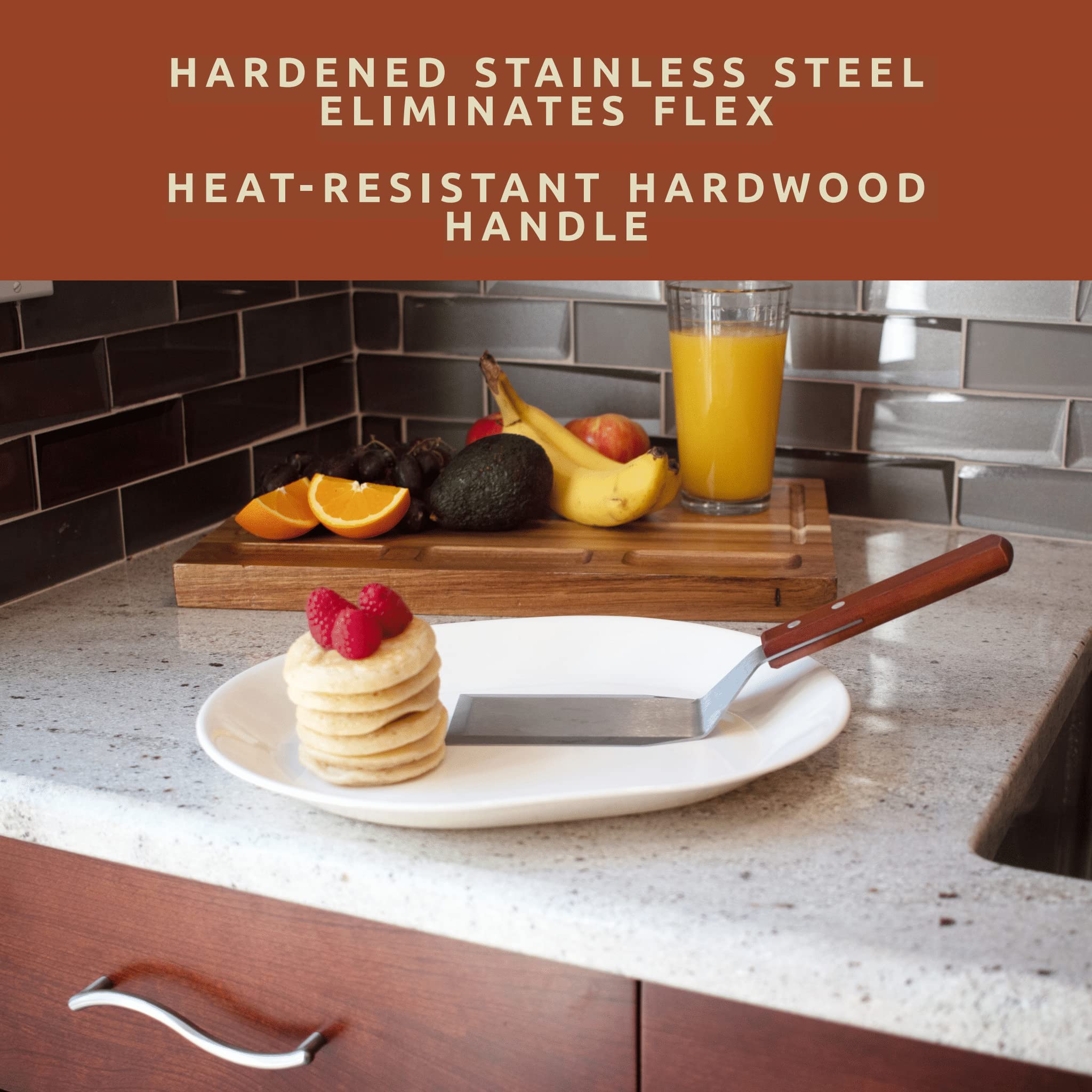 Bellemain spatula on a cast-iron skillet demonstrating durability.