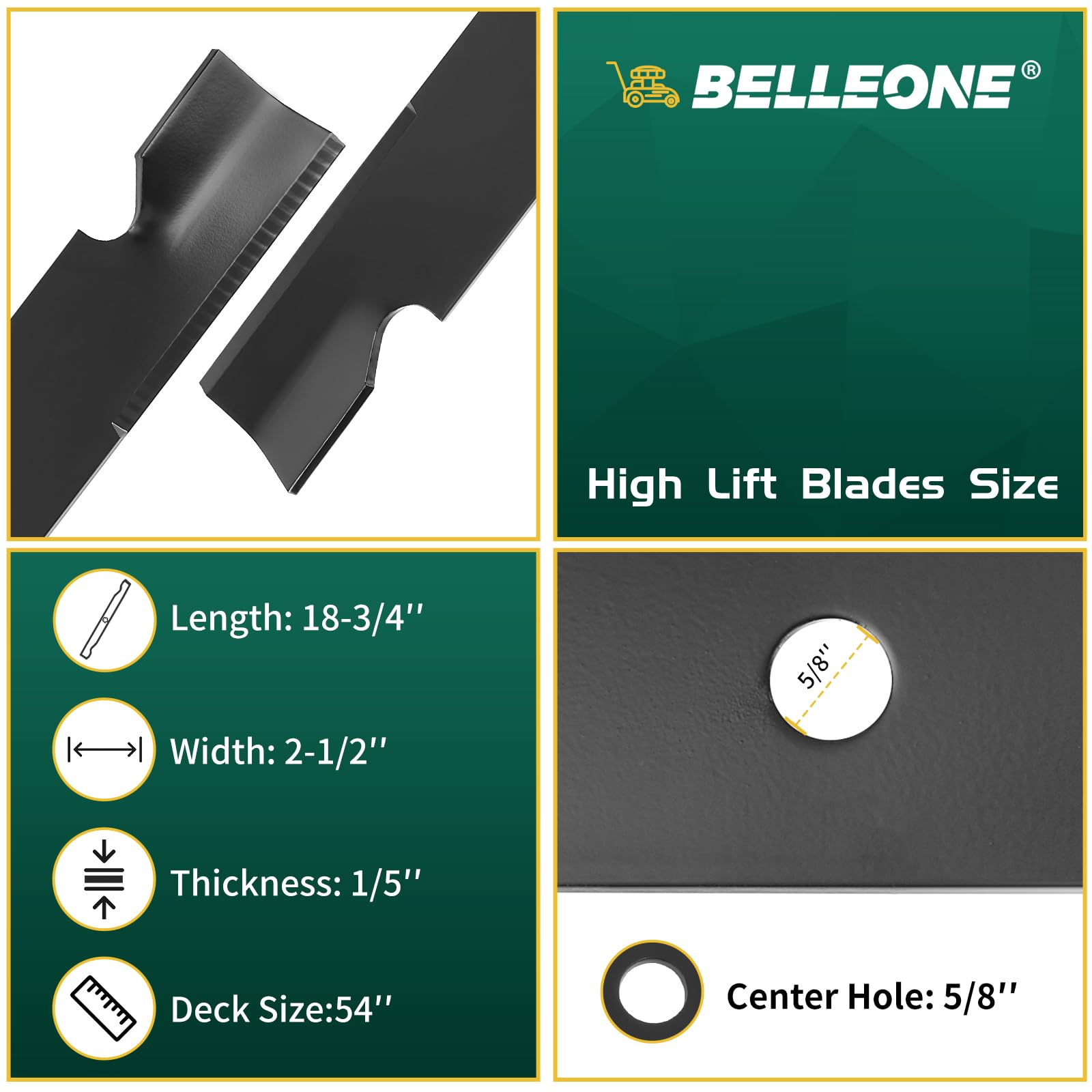 Belleone 54-inch Bad Boy deck compatibility close-up shows reliable fit