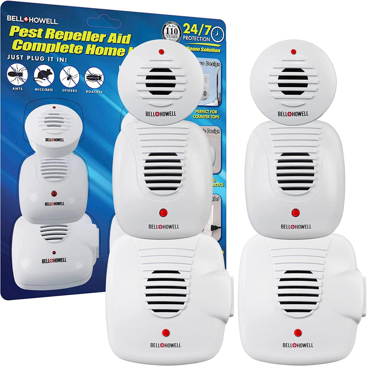 Bell+Howell Ultrasonic Pest Repeller compact micro unit deters pests without chemicals.