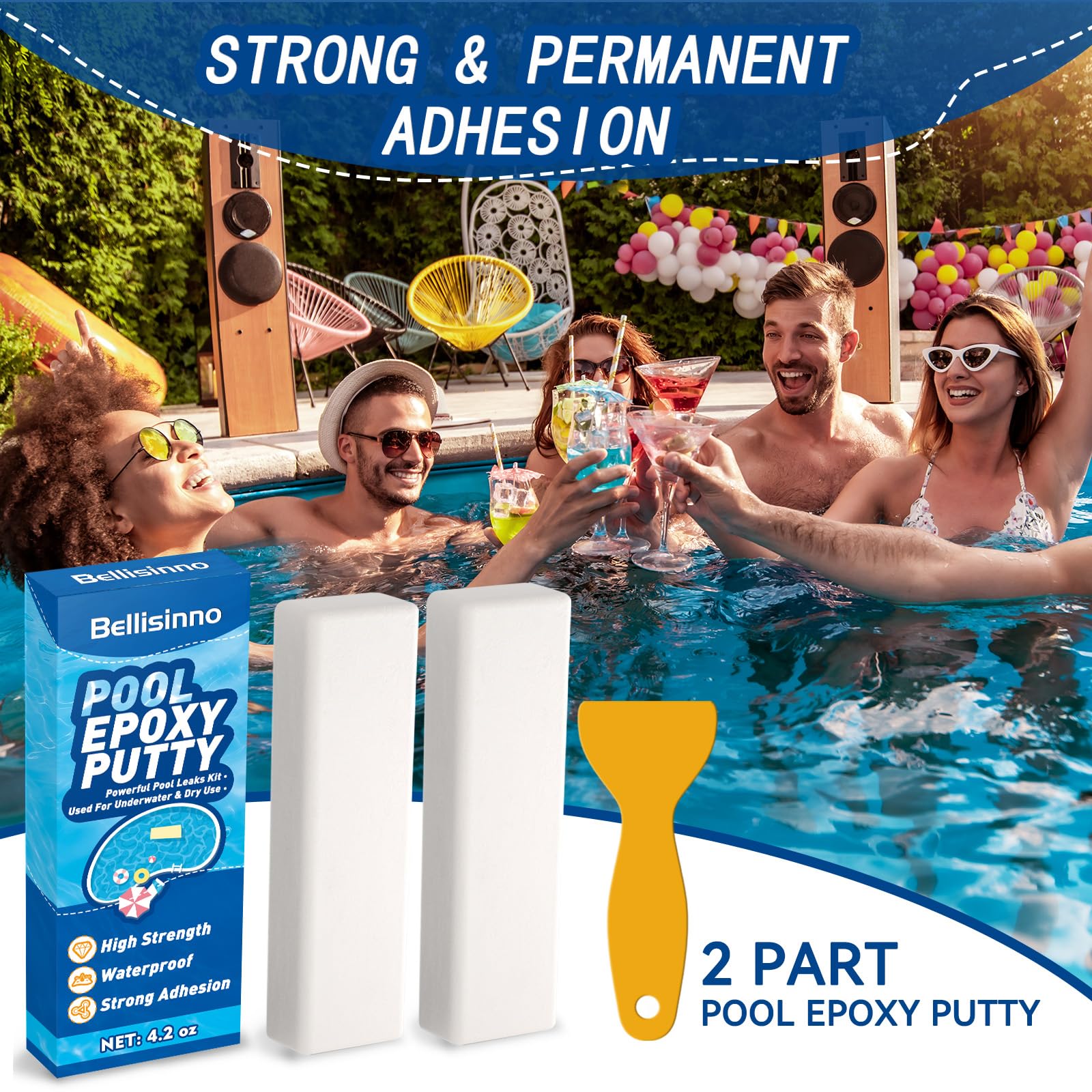 Bellisinno pool epoxy putty cures in 24 hours to a hard finish