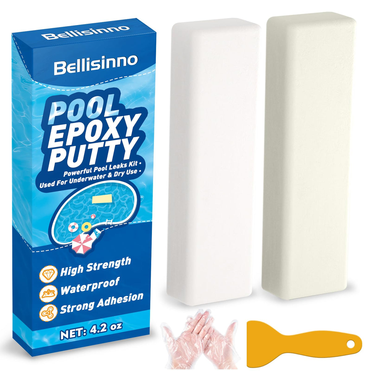 Bellisinno pool epoxy putty under water repair showing leak sealing