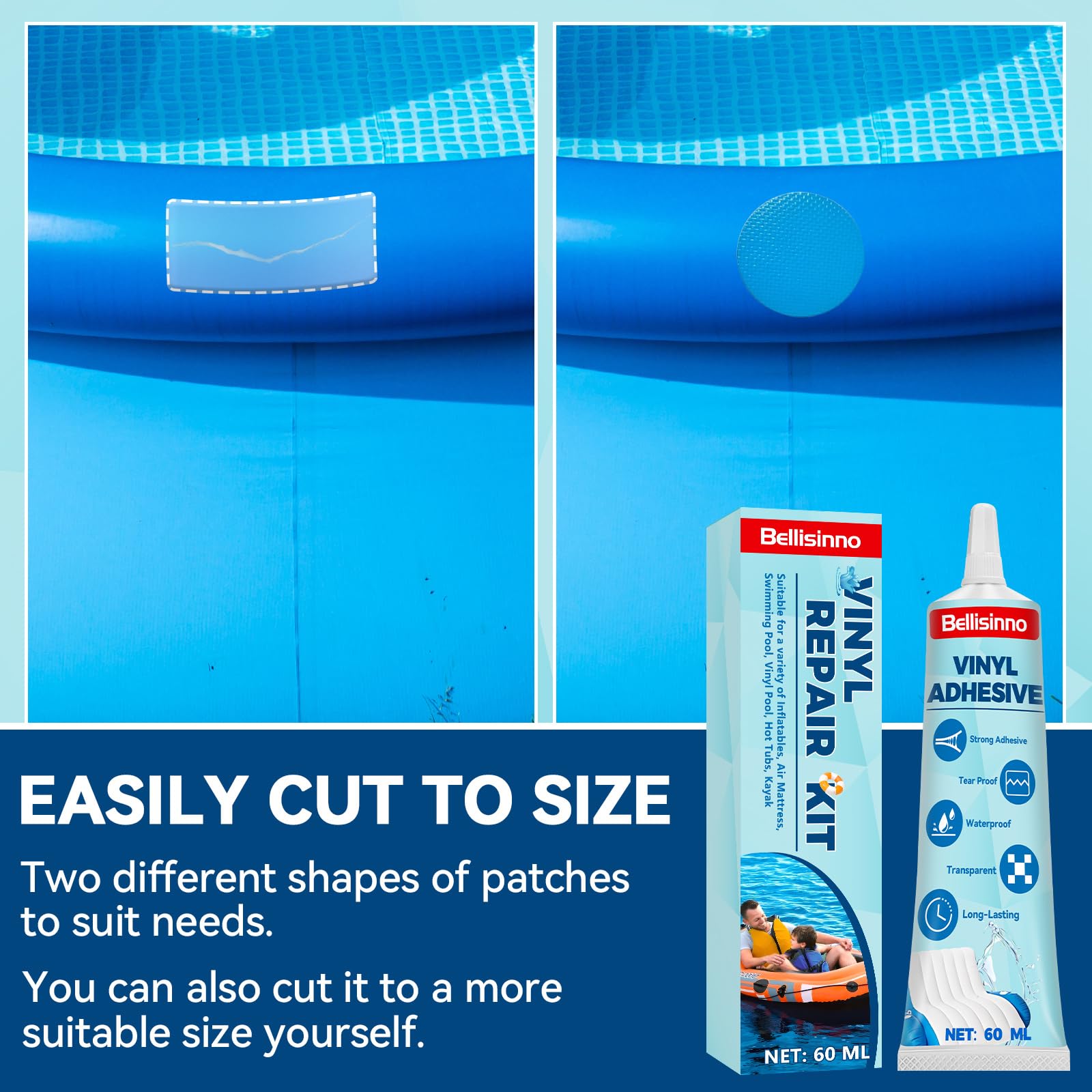 Patch and glue work on inflatables, hot tubs, and PVC items.