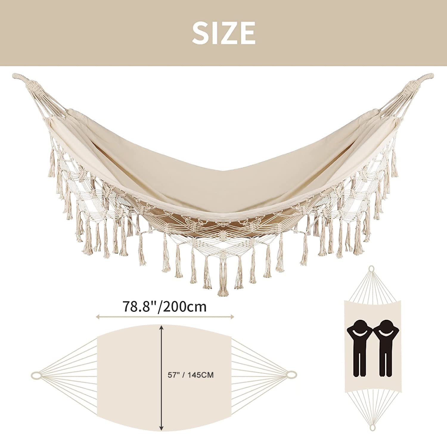 Bellzacasa Double Hammock fishtail knitting at ends for durability.