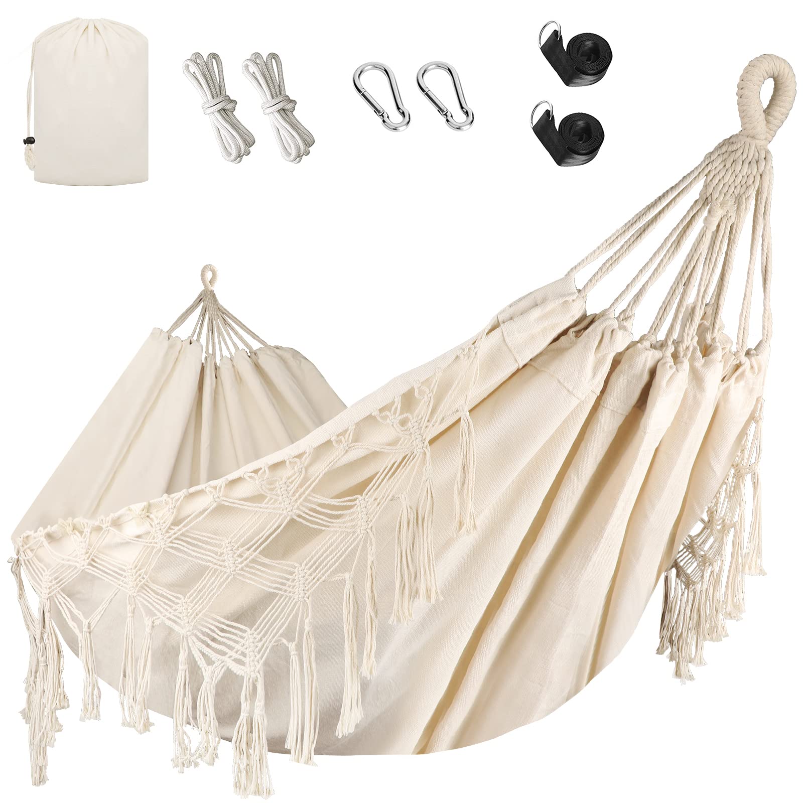 Bellzacasa Double Hammock tassels on the sides for stylish outdoor lounging.