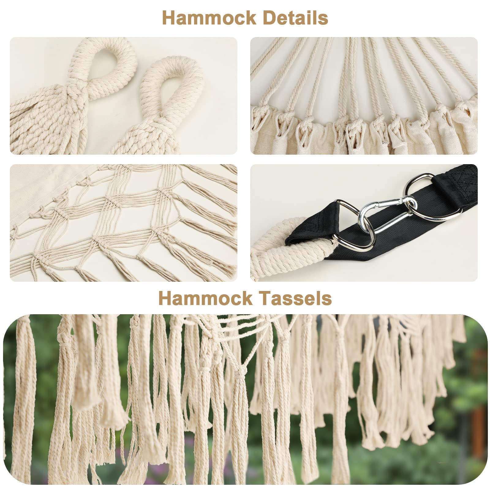 Bellzacasa hammock 320g/m2 canvas for sturdy, long-lasting fabric.
