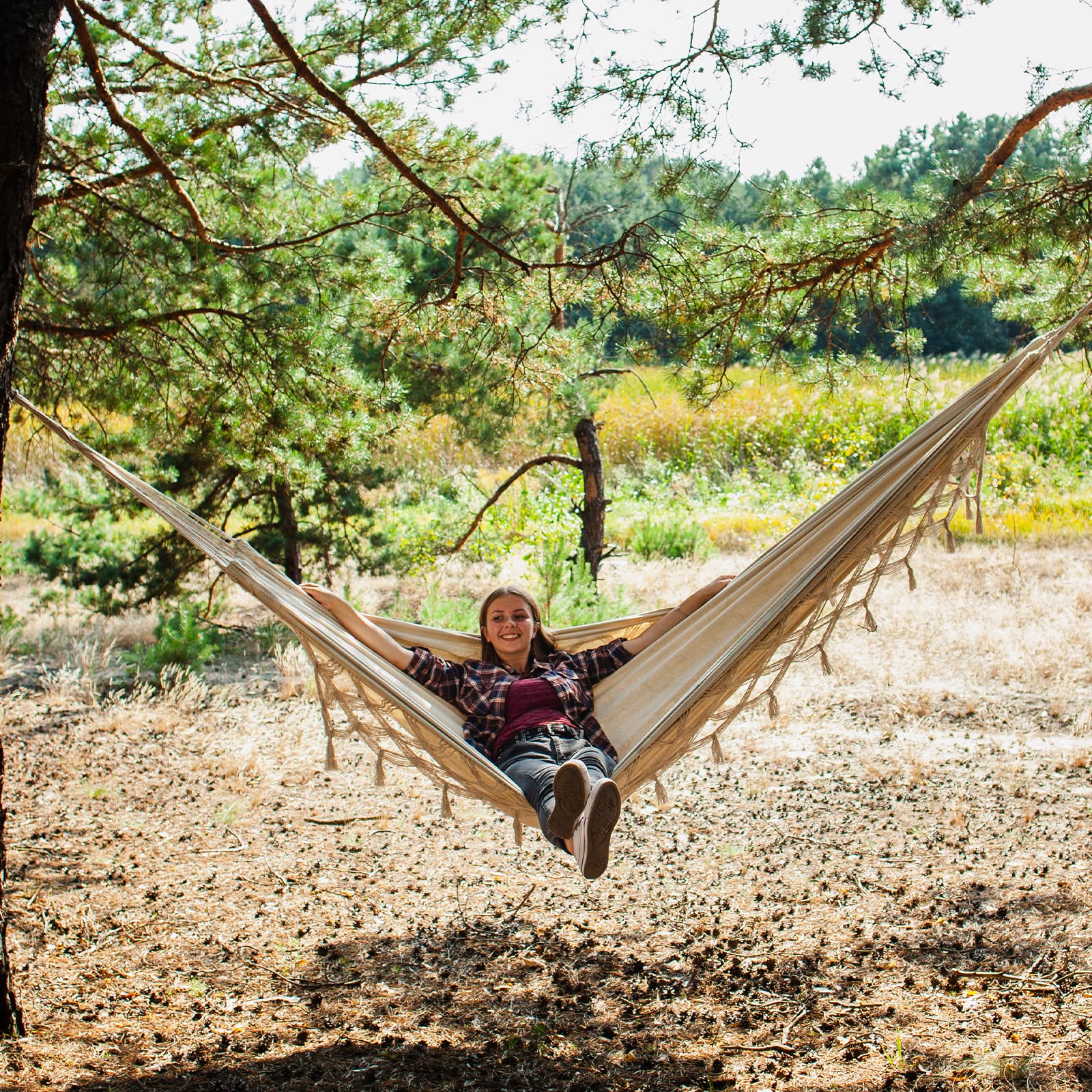 Bellzacasa hammock setup is simple for outdoor spaces.