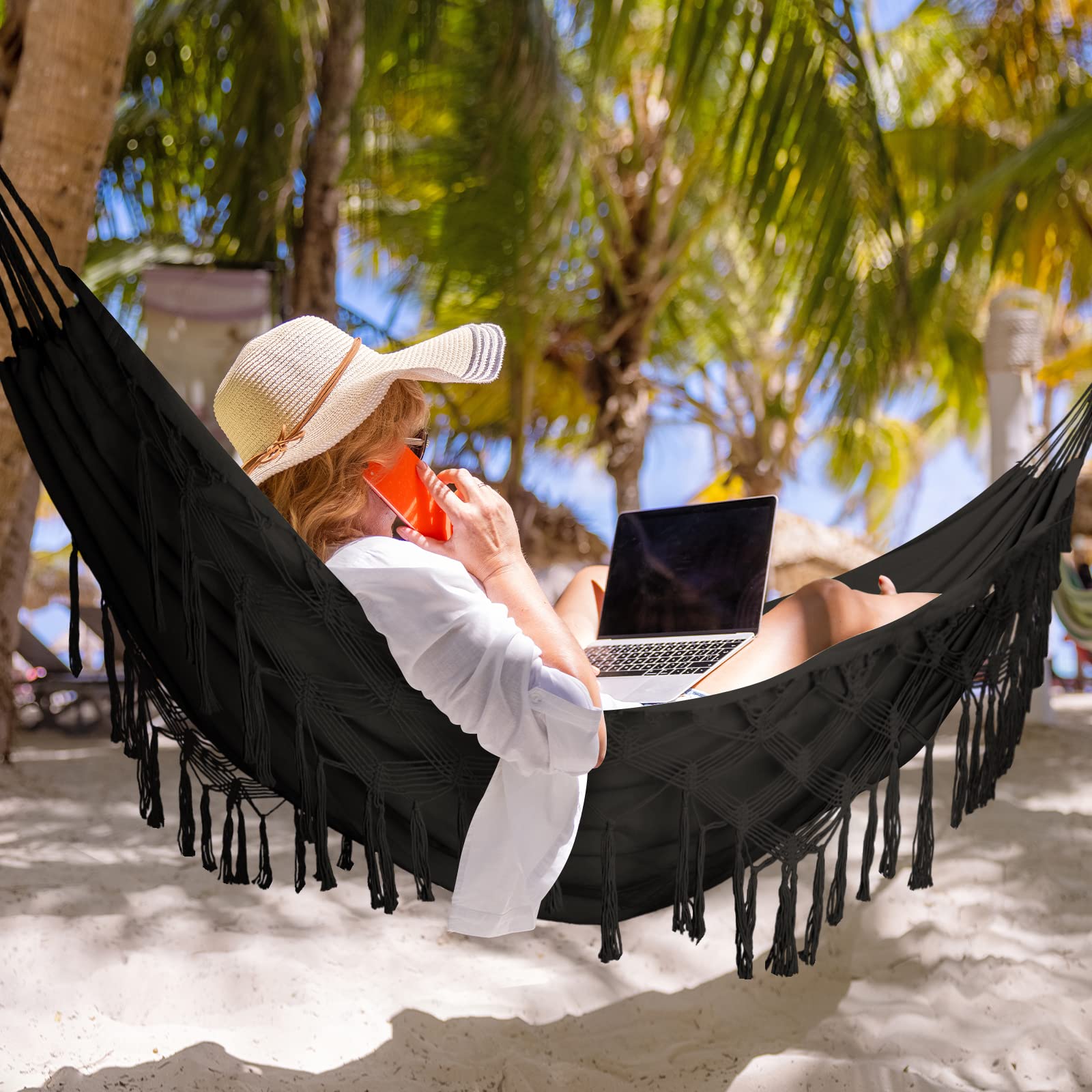 Comfortable Bellzacasa hammock packed in a portable carry bag for travel
