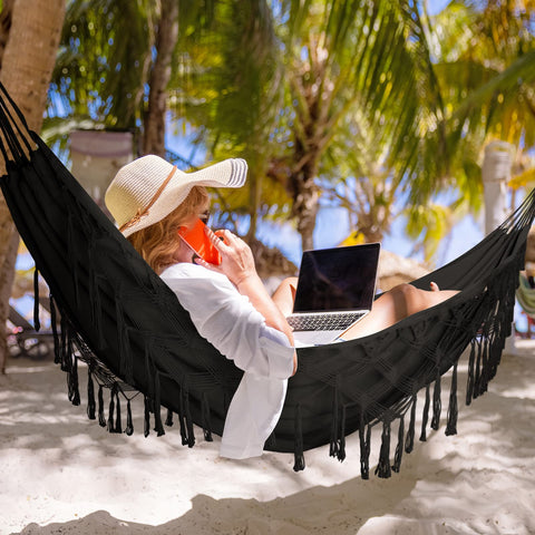 Comfortable Bellzacasa hammock packed in a portable carry bag for travel