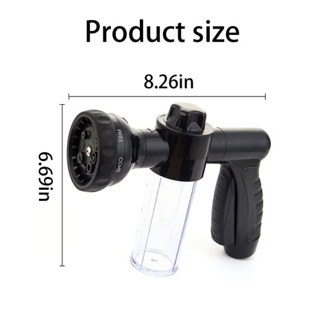 BELOMI foam nozzle showing 8-pattern versatility for tailored cleaning