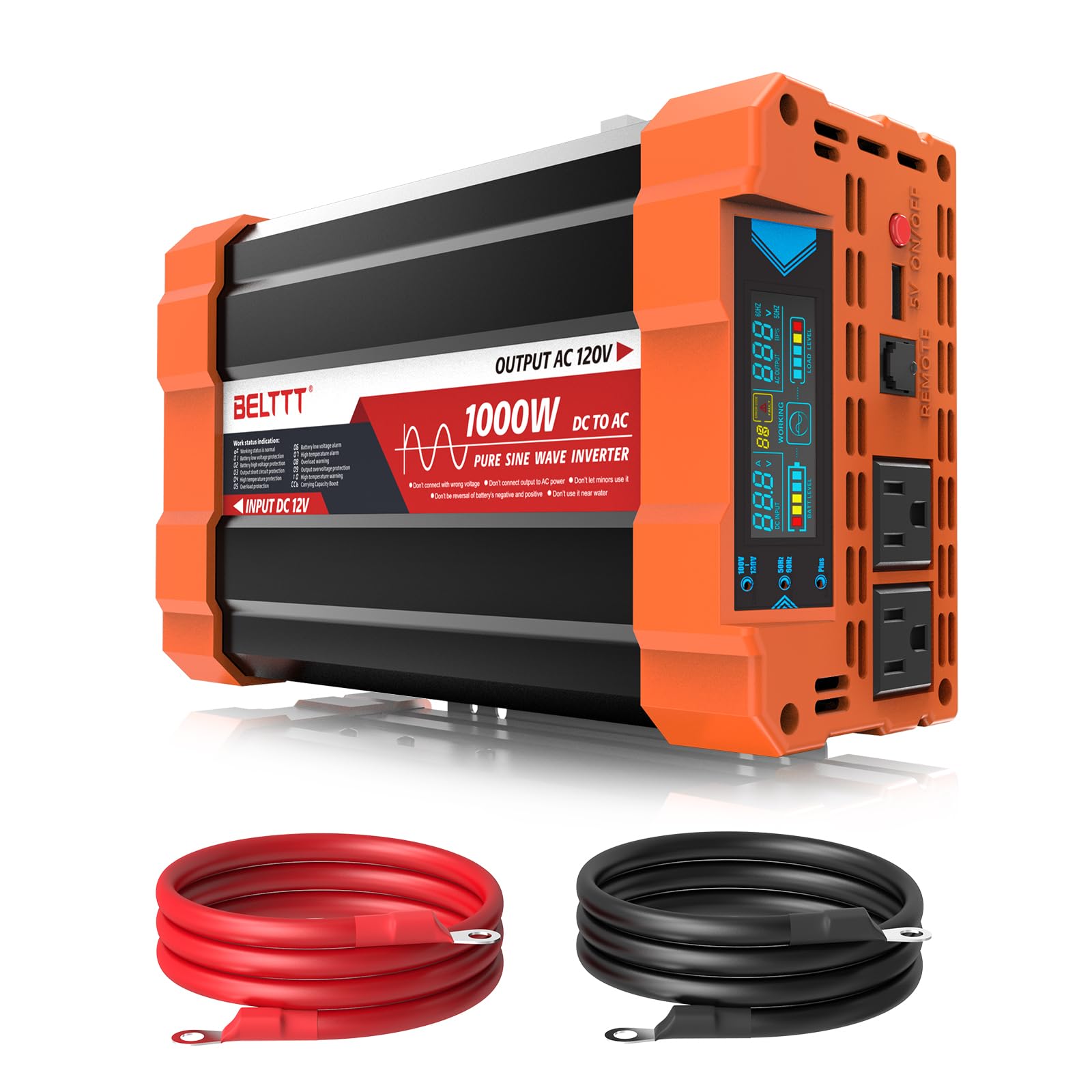 BELTTT 1000W pure sine inverter front panel with clear indicators for easy monitoring
