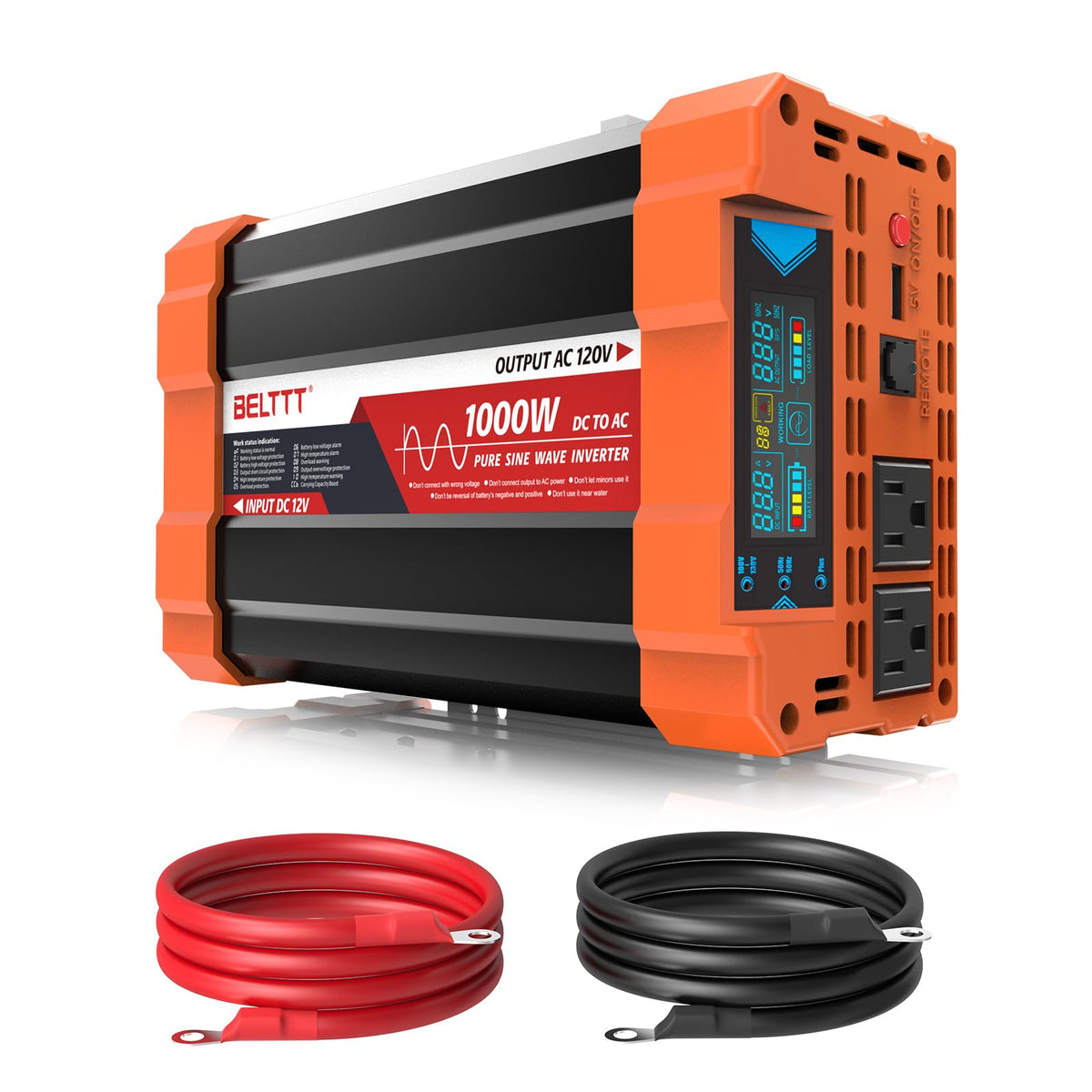 BELTTT 1000W pure sine inverter front panel with clear indicators for easy monitoring