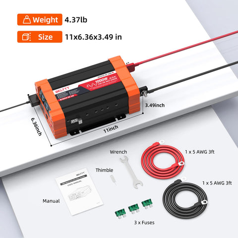 BELTTT 1000W pure sine inverter thick cables for easy installation