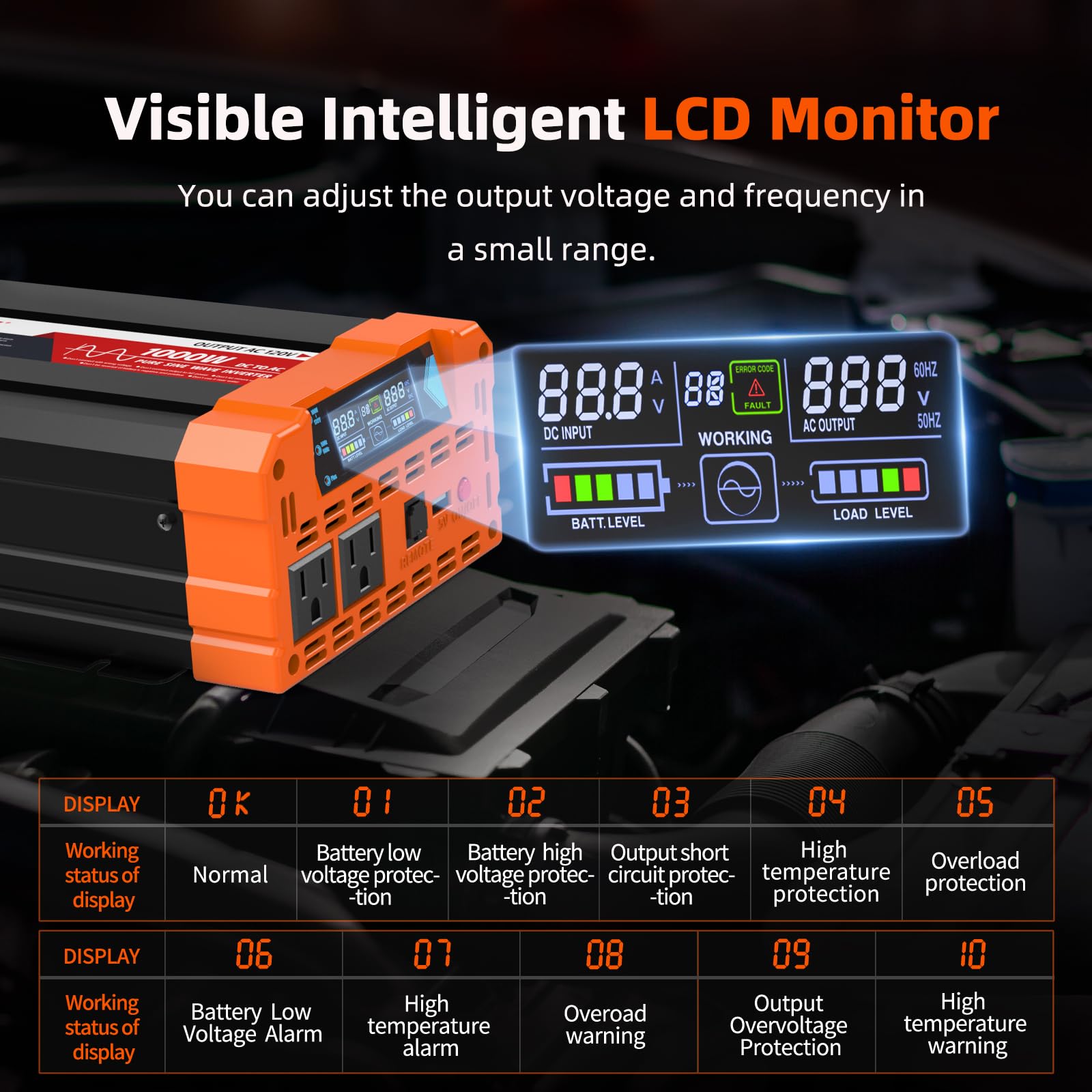 BELTTT 1000W pure sine inverter USB port for convenient device charging