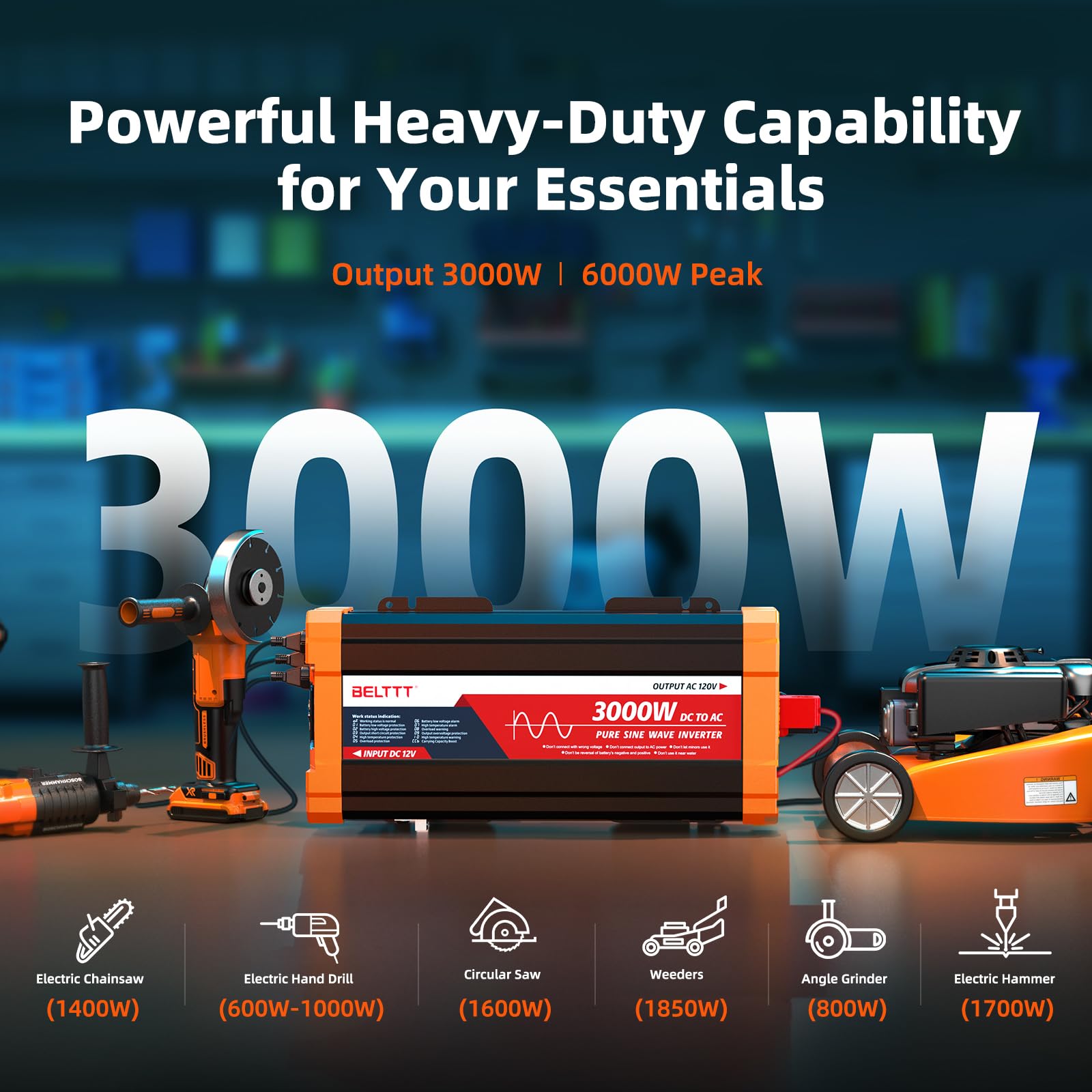 BELTTT 3000W dual AC sockets ideal for RV and off-grid use.