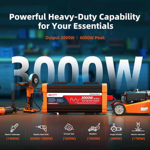 BELTTT 3000W dual AC sockets ideal for RV and off-grid use.