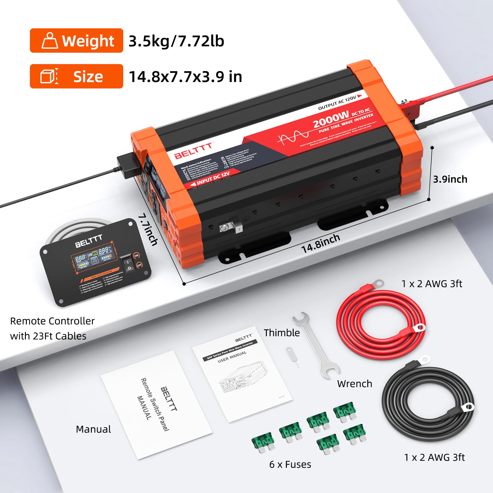 BELTTT peak surge capability up to 4000W for heavy-start loads.