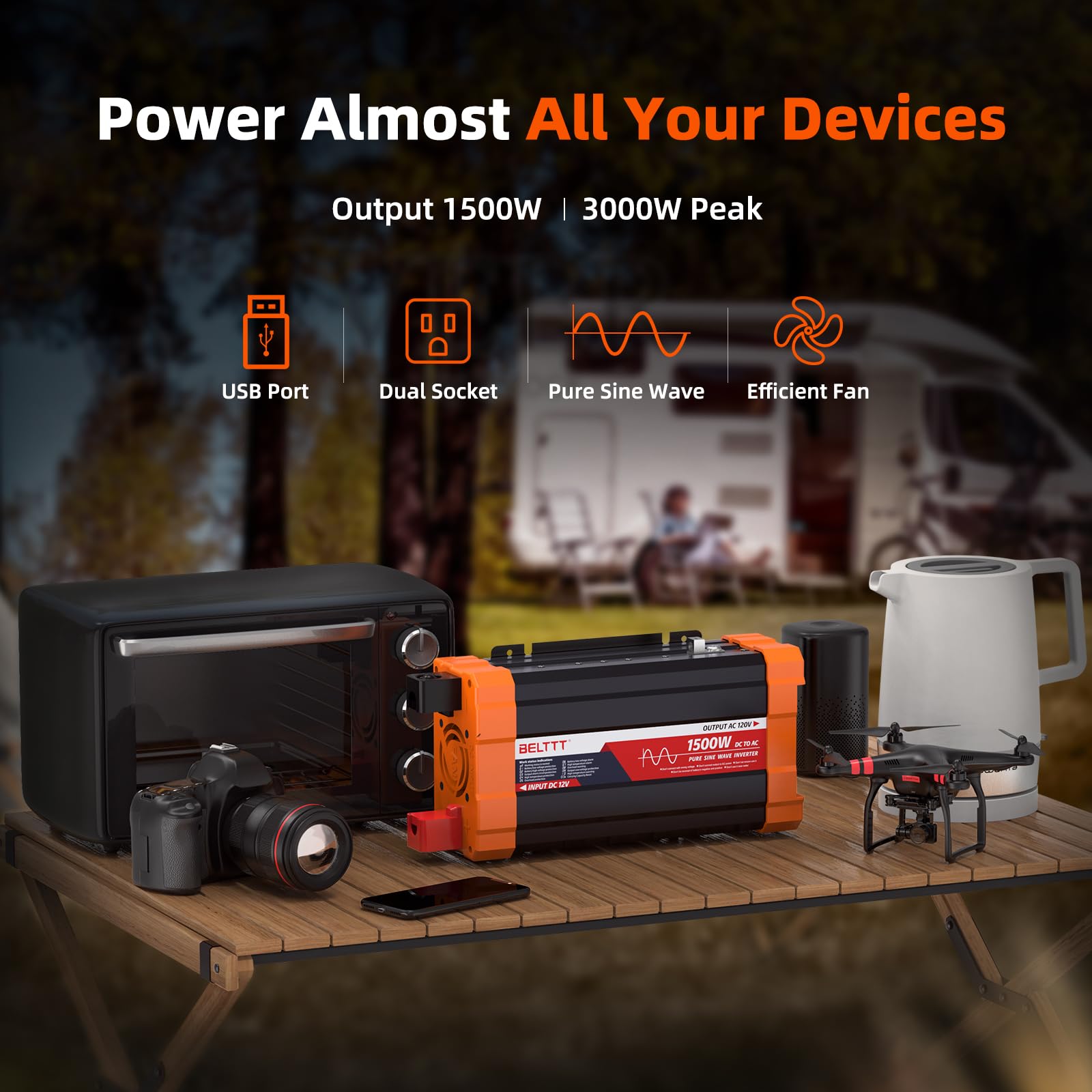 BELTTT inverter USB port for convenient on the go charging