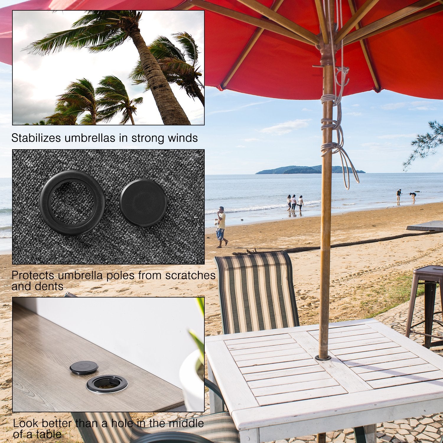 Bememo cap for umbrella hole adds a clean finish when the umbrella is not in use.