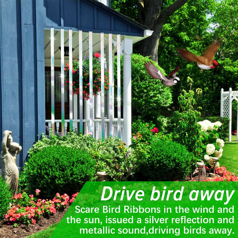 Benasan Ribbon sunlit shimmer enhances garden decor while deterring visits.