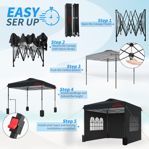 Height-adjustable legs of the Benass canopy in use