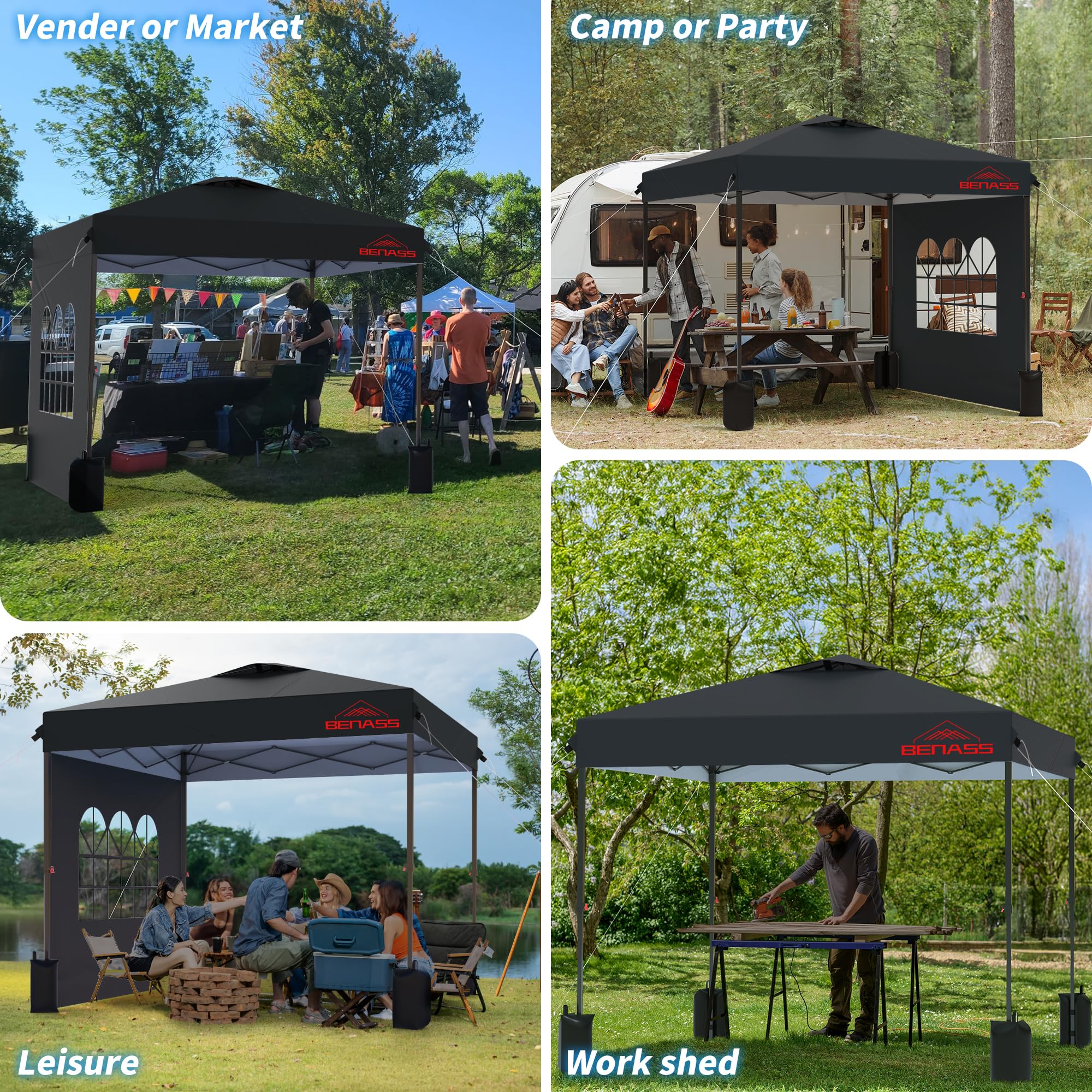 Removable sidewalls on the Benass canopy for adaptable shade