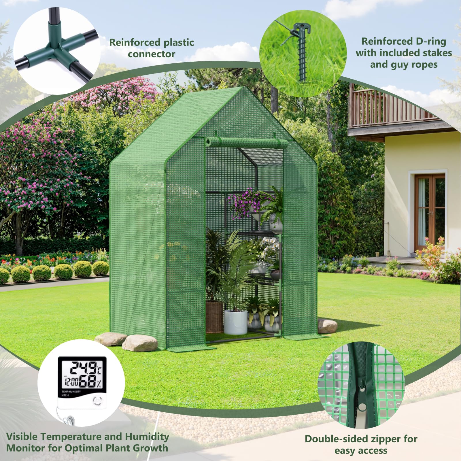 Benass greenhouse ground stakes and ropes improve stability in wind and rain.