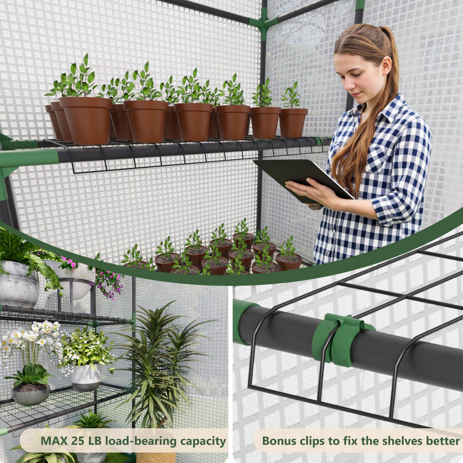 Benass greenhouse anchored with ground stakes and ropes for wind and rain stability