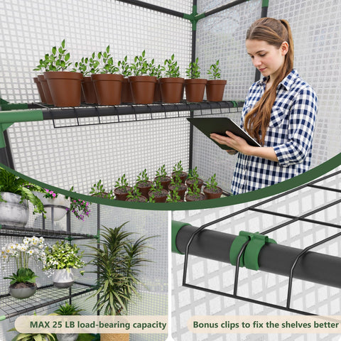 Benass greenhouse anchored with ground stakes and ropes for wind and rain stability