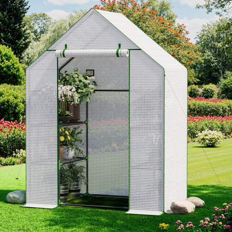 Benass greenhouse outdoors walk-in 3-tier setup enhances accessible gardening in compact spaces