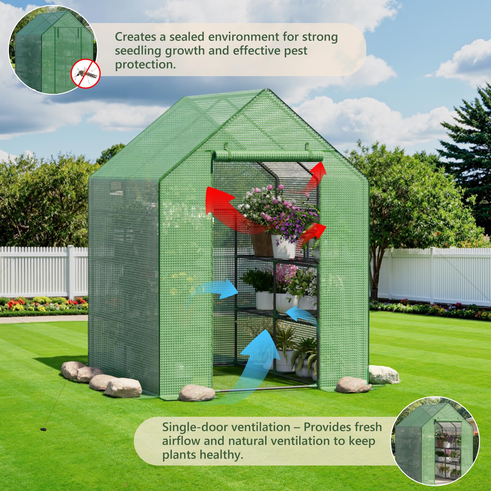 Benass greenhouse sturdy frame with coated steel tubes against rust.