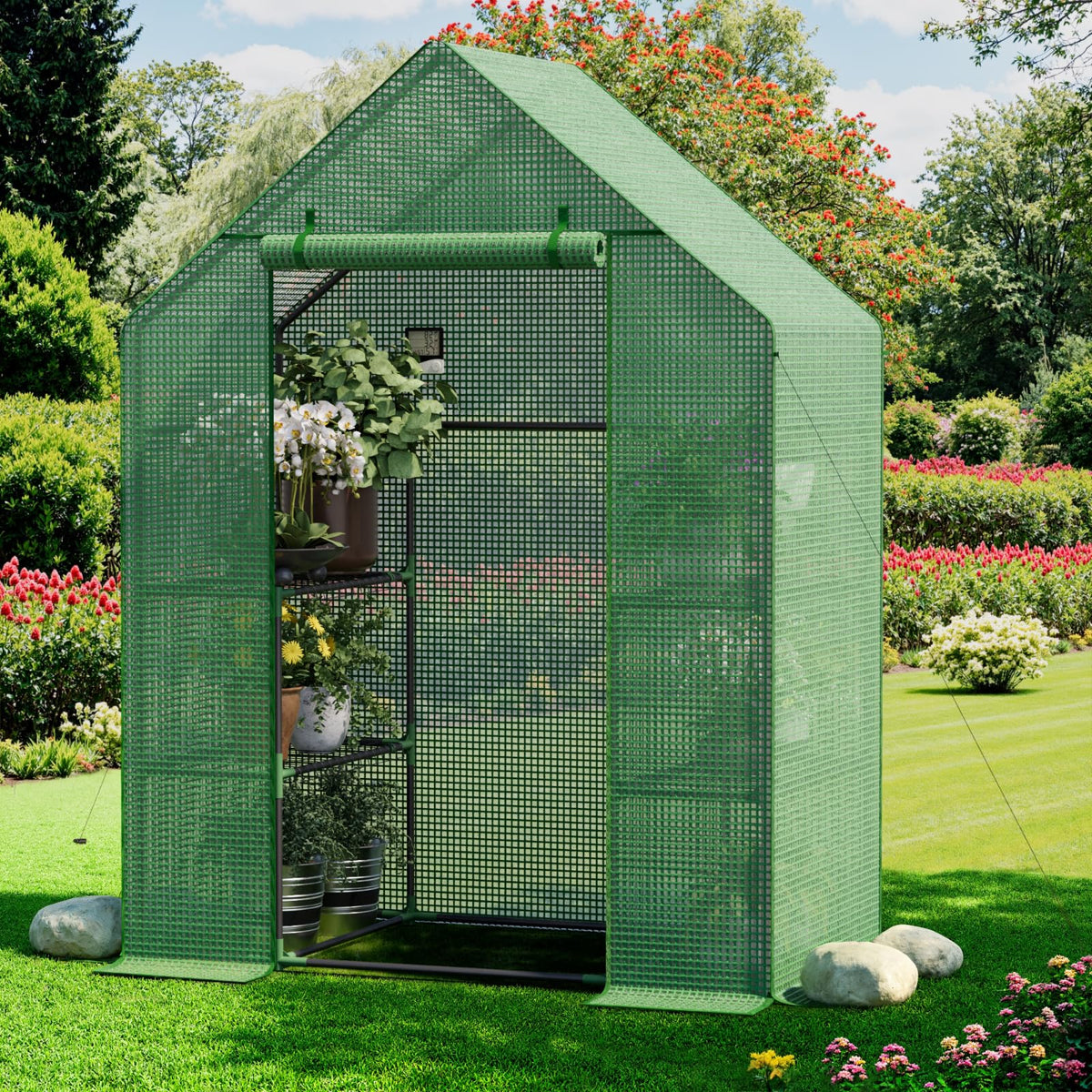 Benass greenhouse outdoors walk-in 3-tier for easy seasonal setup.