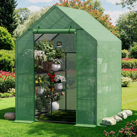 Benass greenhouse walk-in assembly in progress for easy setup and takedown.