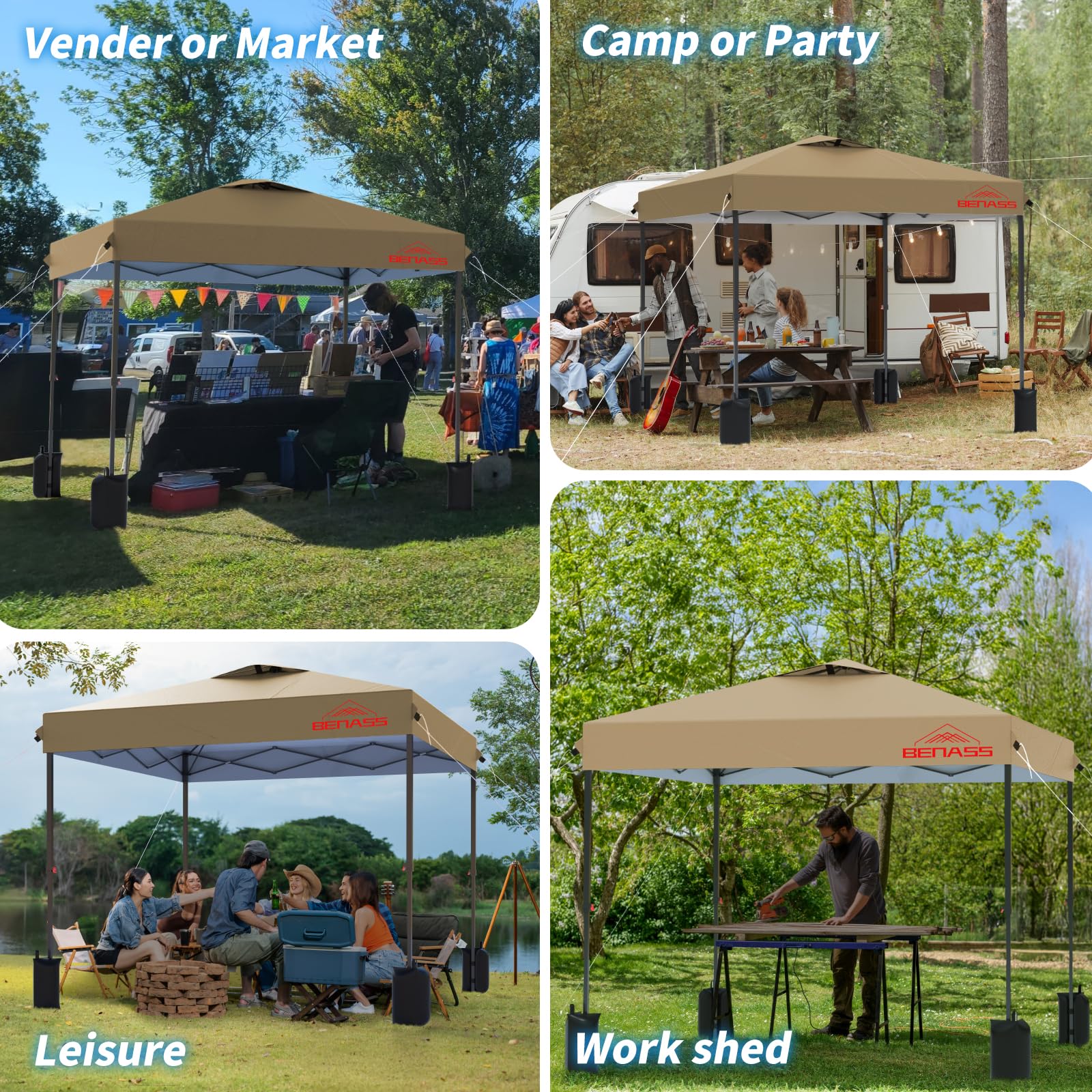 Benass khaki event canopy ready for outdoor parties and vendors.