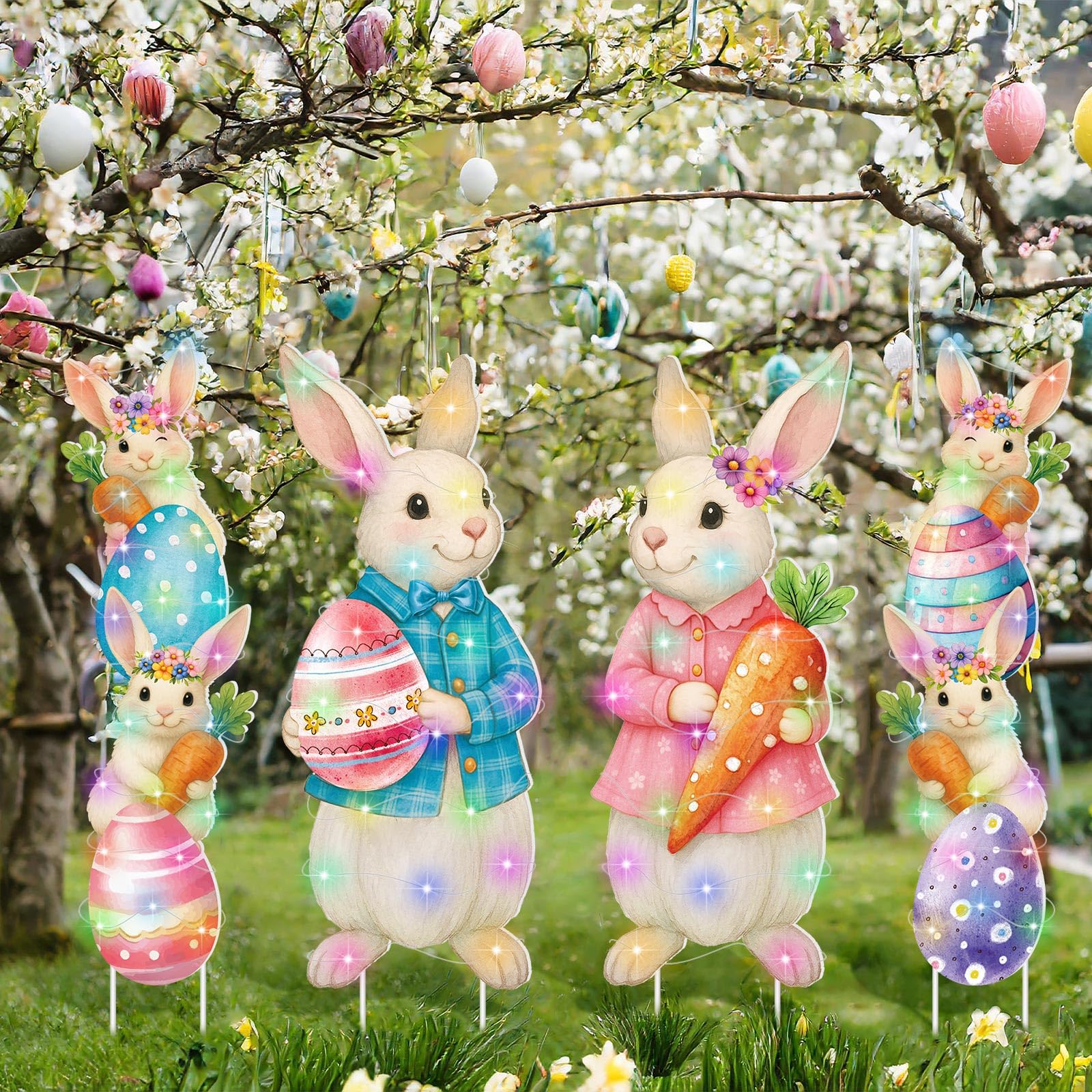 Bencailor Easter bunny yard sign stake enhances garden visibility for spring celebrations