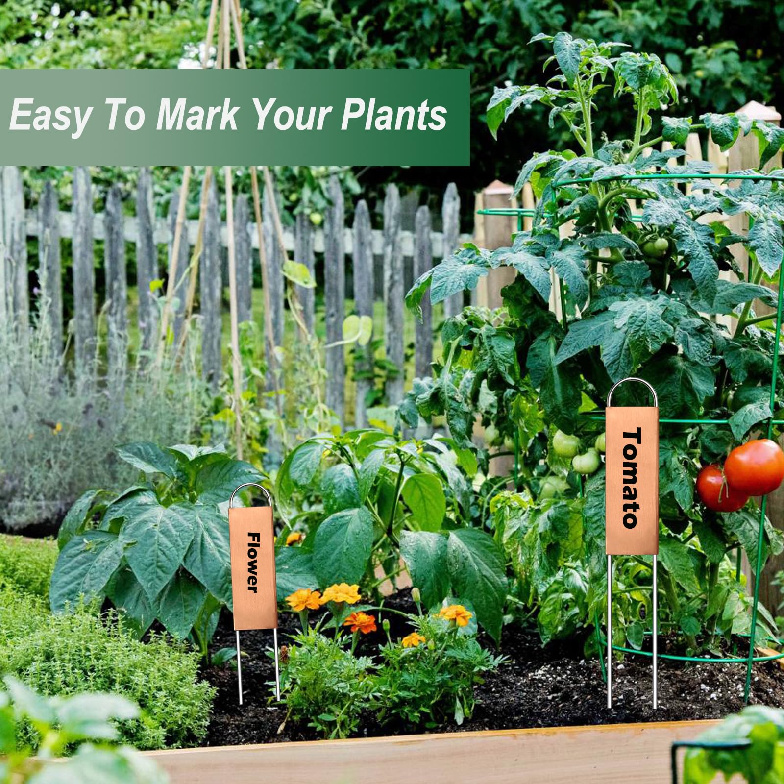 Bendical 11.8-inch garden markers in copper, tall and readable for large pots.