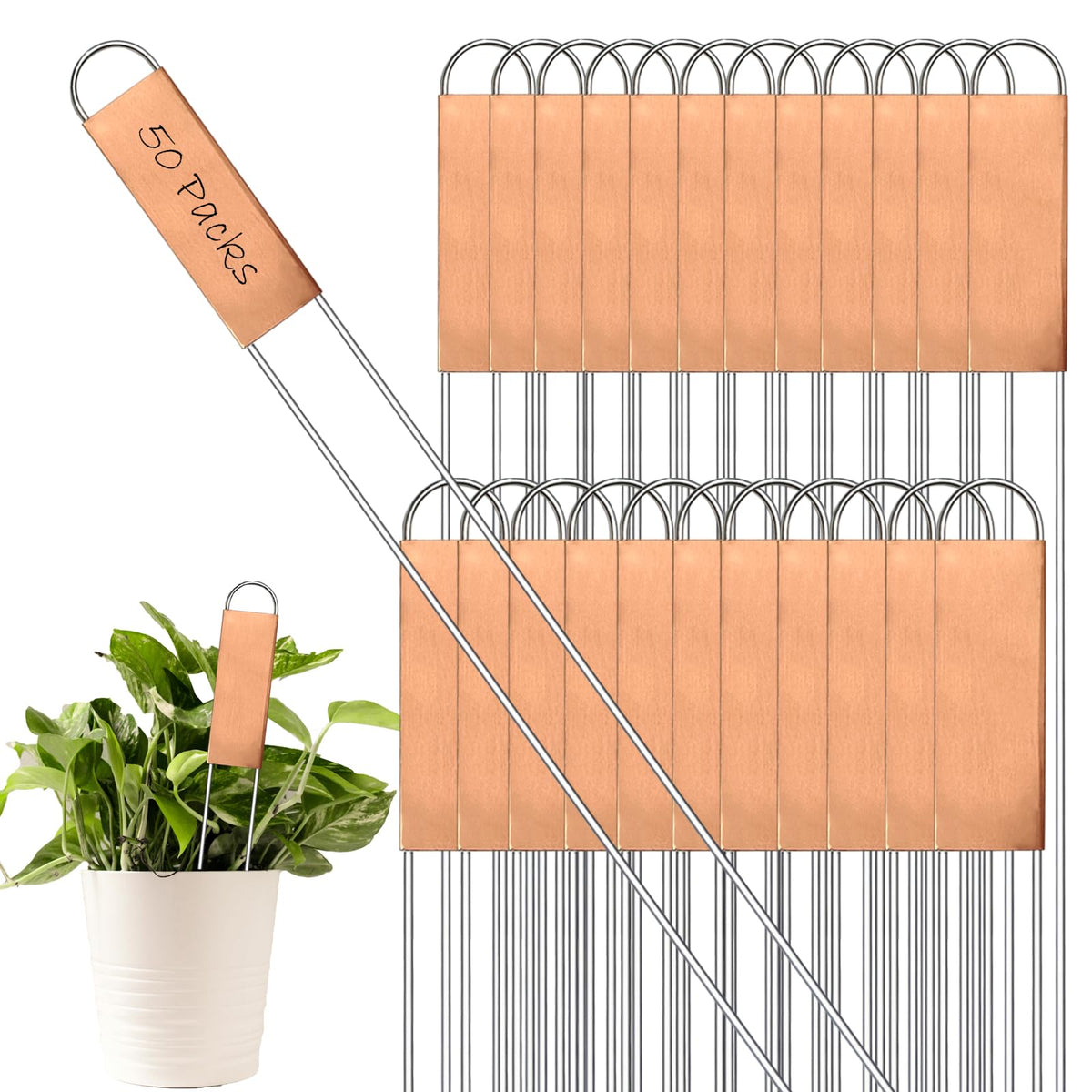 Bendical 50pcs metal plant labels copper 11.8 inch for durable outdoor garden labeling.