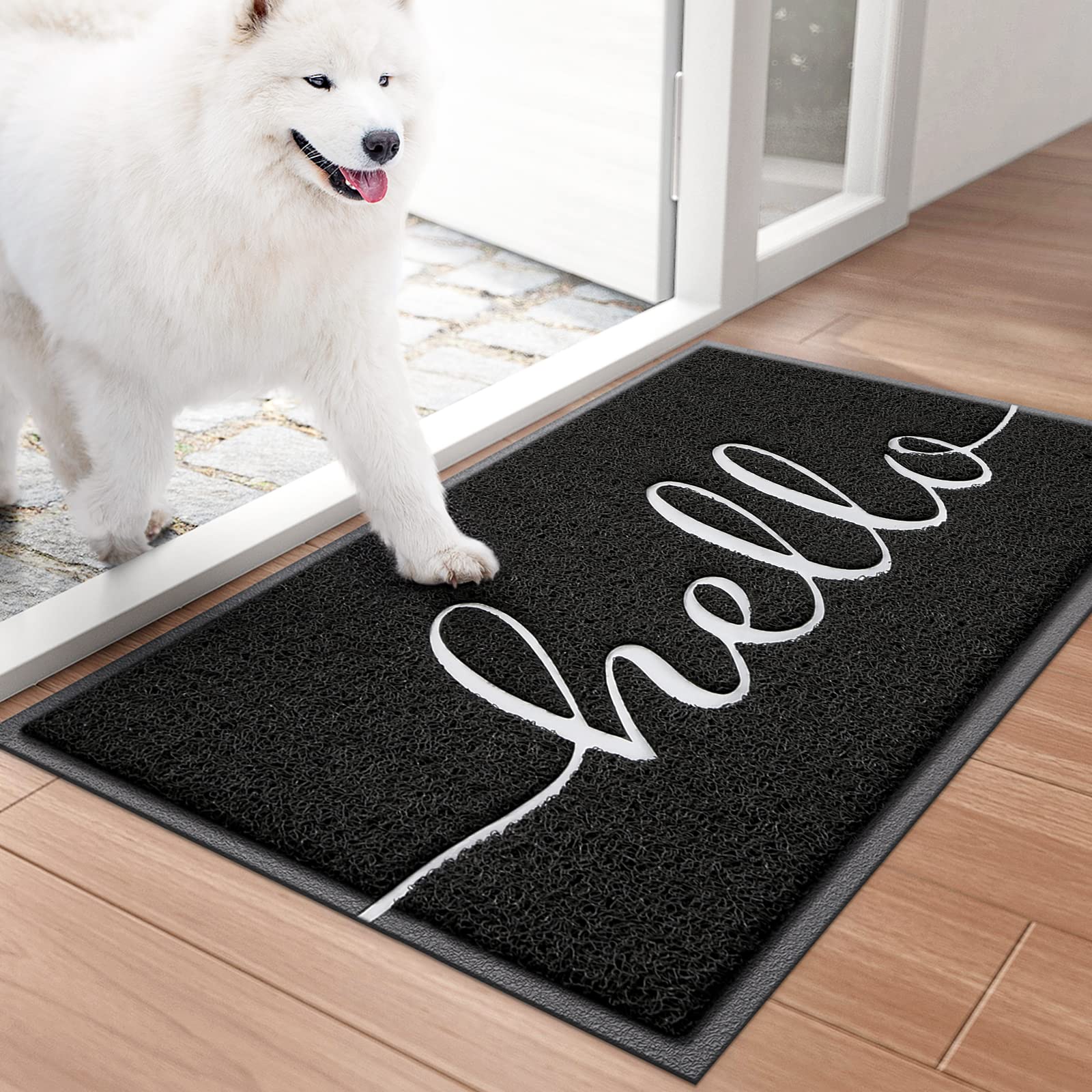 BeneathYourFeet door mat closeup shows black PVC that traps dirt.