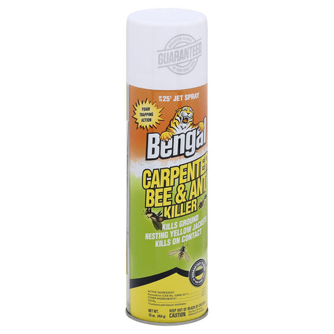 Bengal 16oz Carpenter Bee Killer label closeup highlights active ingredients.