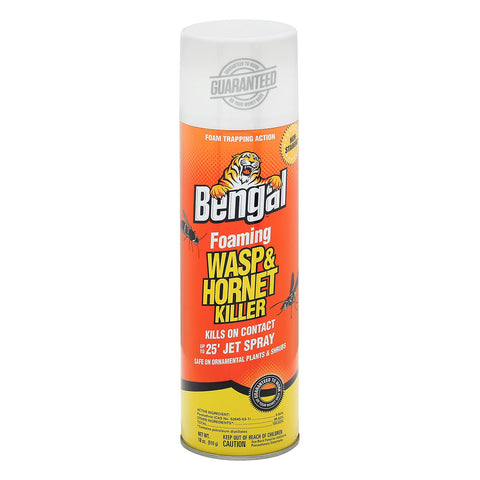 Bengal Foaming Wasp and Hornet Killer with foam action encasing a nest from a safe distance.