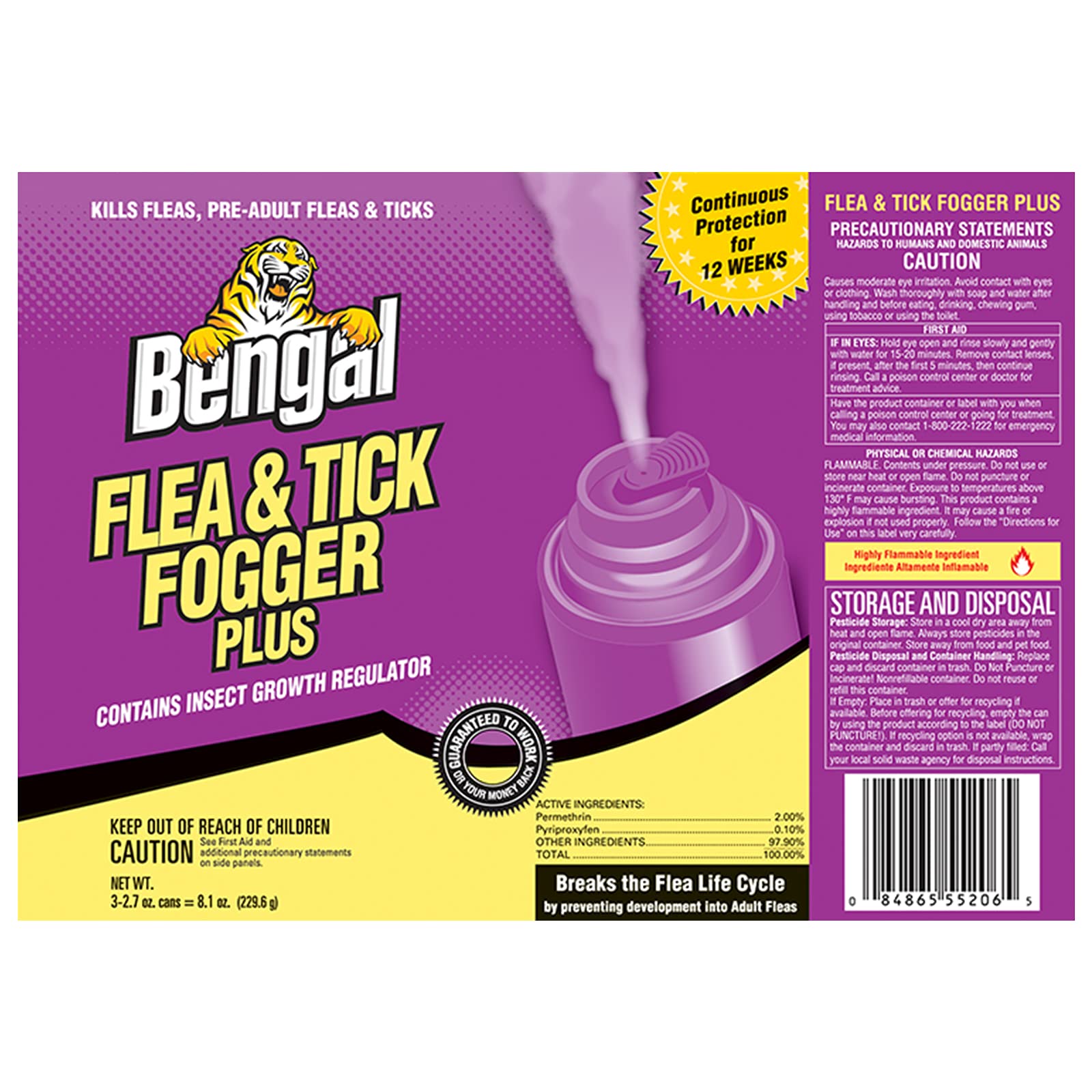 Bengal Fogger Plus targets fleas, ticks, and multiple indoor pests.