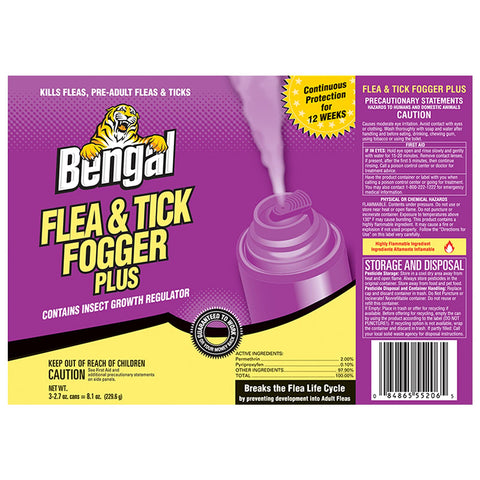 Bengal Fogger Plus targets fleas, ticks, and multiple indoor pests.